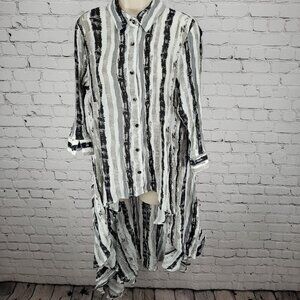 Patrizia Luca Milano Grey Striped High Low Light Button Shirt Duster Dress XL
